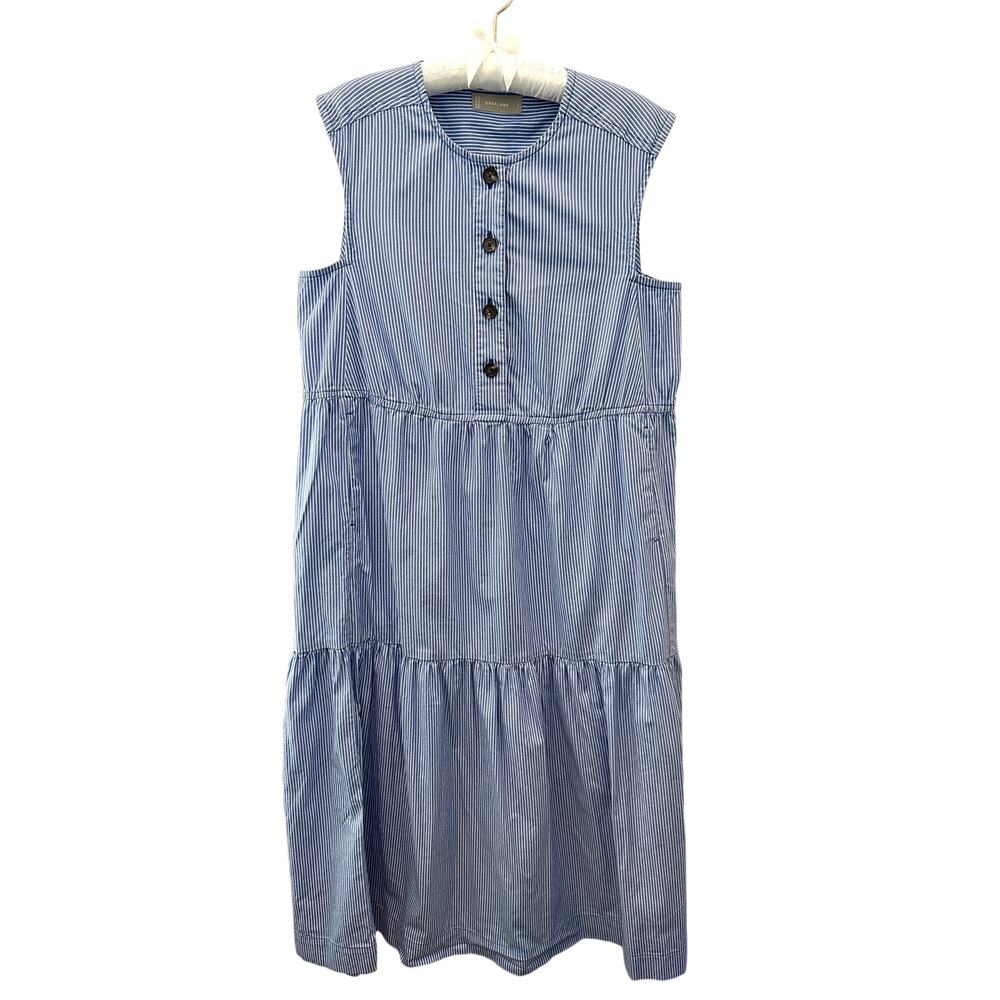 EVERLANE The Tiered Midi Dress Blue White Stripe Sleeveless 100% Cotton | Small